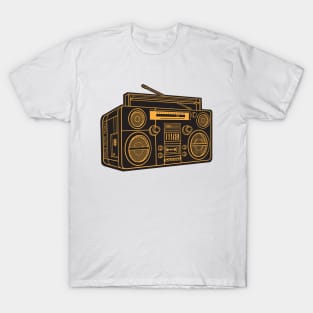 Boombox (Yellow Orange Lines + Black Drop Shadow) Analog / Music T-Shirt